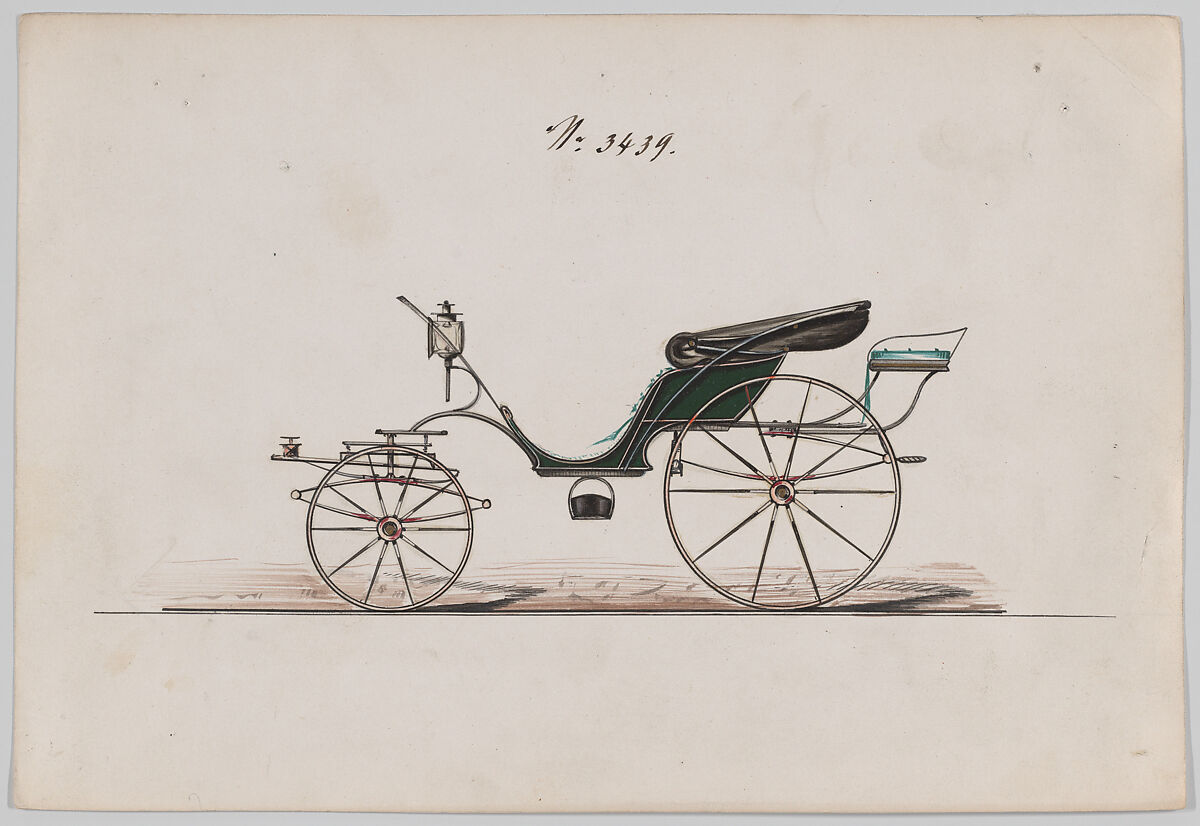 Design for Pony Phaeton, no. 3439, Brewster &amp; Co. (American, New York), Pen and black ink, watercolor and gouache with gum arabic 
