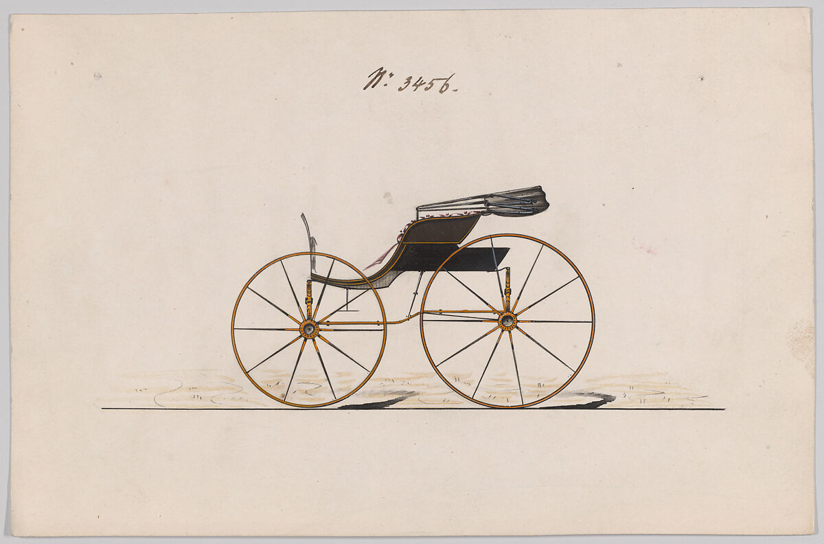 Design for Pony Phaeton, no. 3456, Brewster &amp; Co. (American, New York), Pen and black ink, watercolor and gouache with gum arabic 