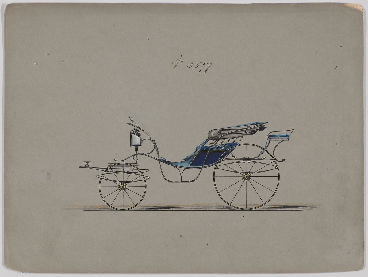 Design for Pony Phaeton, no. 3579, Brewster &amp; Co. (American, New York), Pen and black ink, watercolor and gouache, with gum arabic 