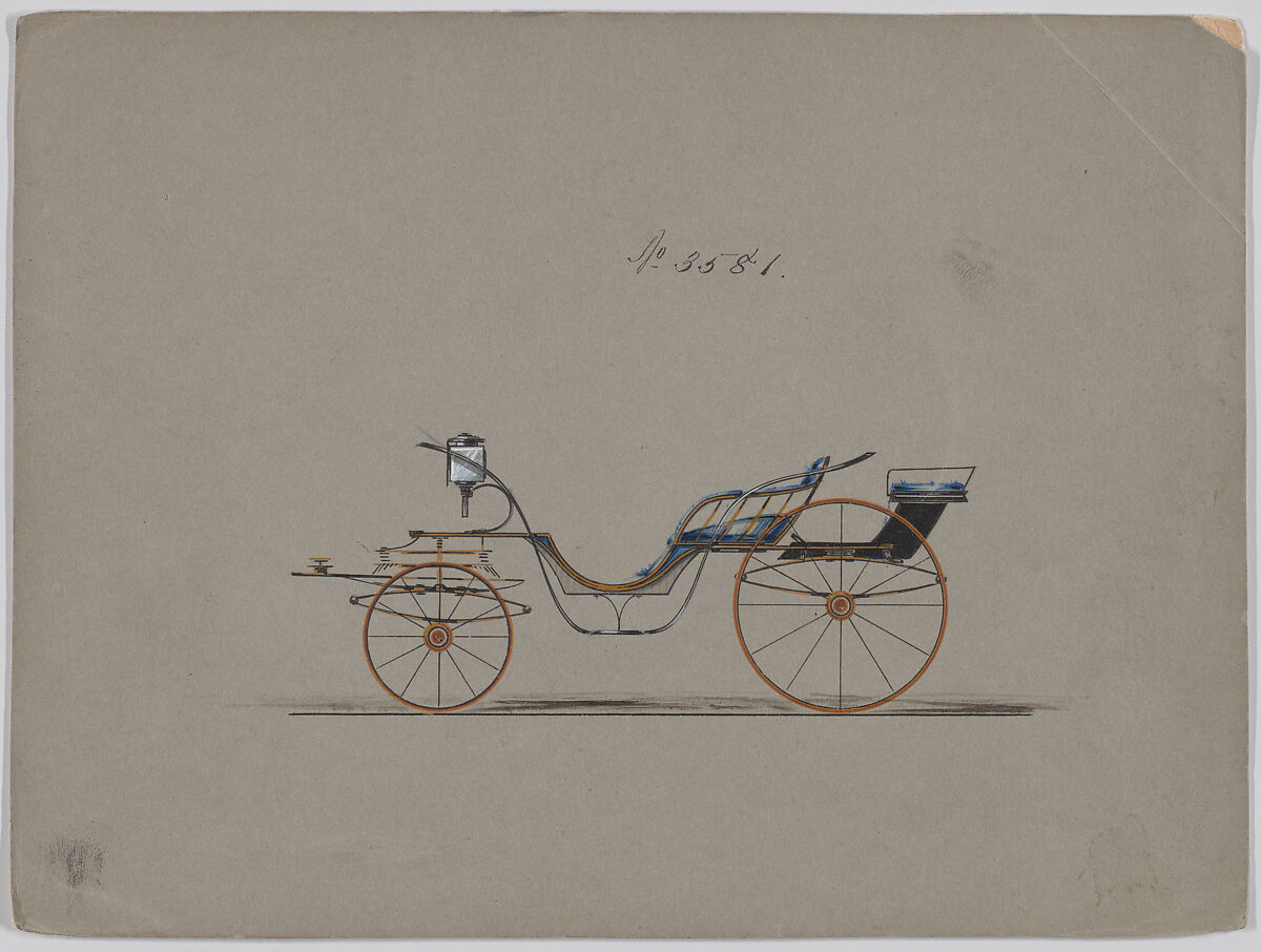 Design for Pony Phaeton, no. 3581, Brewster &amp; Co. (American, New York), Pen and black ink, watercolor and gouache with gum arabic 
