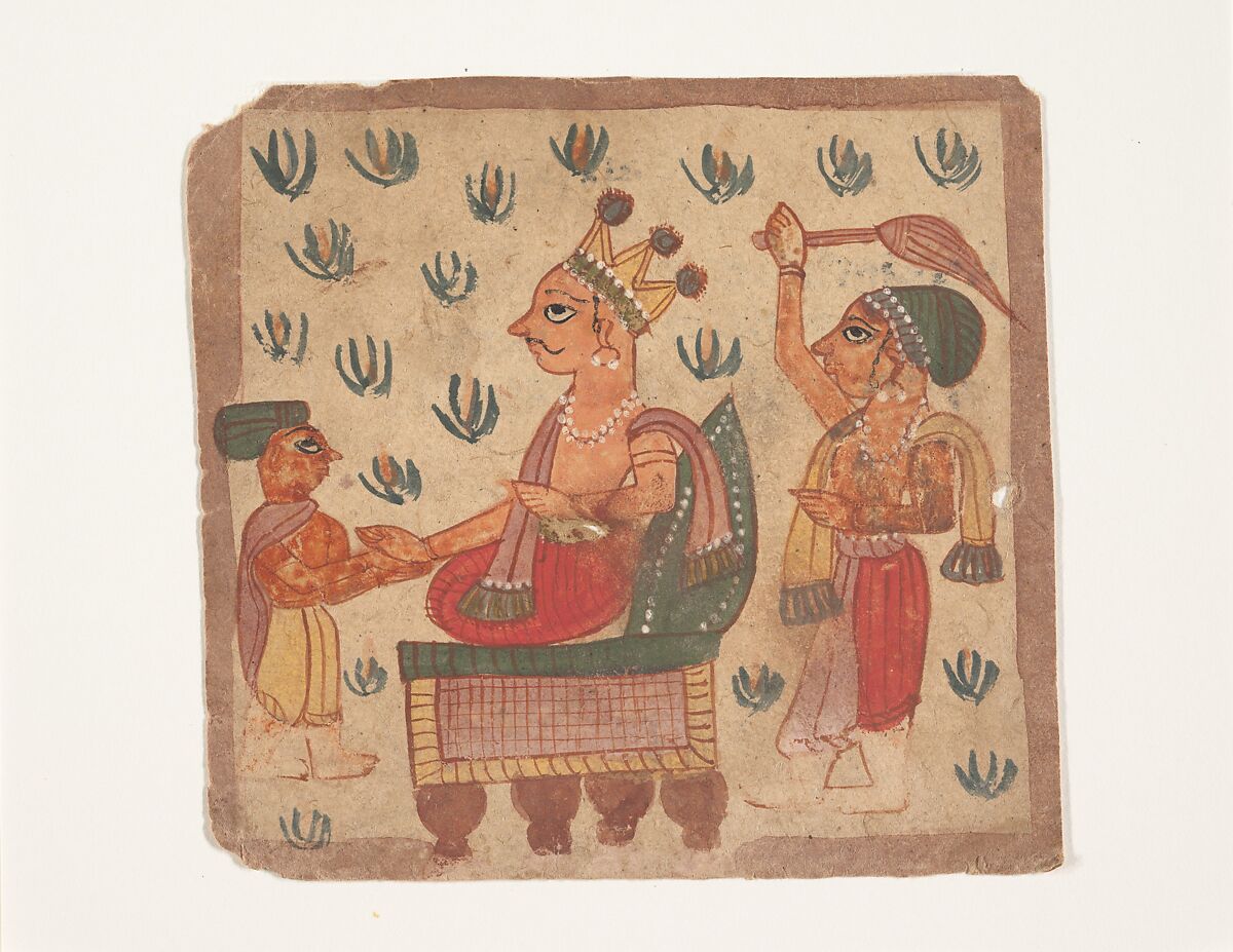 A King Seated on His Throne, Ink and opaque watercolor on paper, India (Gujarat) 
