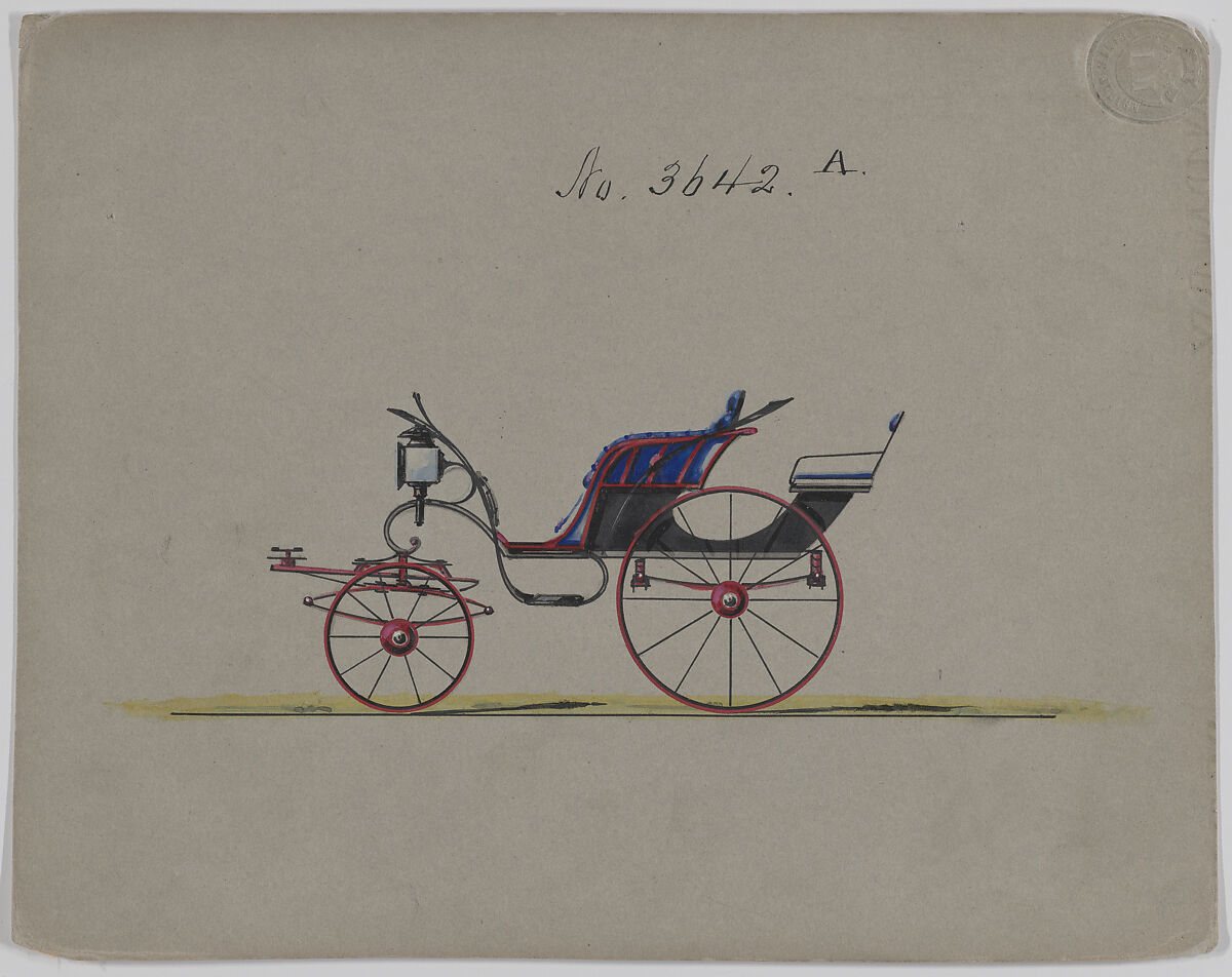 Design for Pony Phaeton, no. 3642a, Brewster &amp; Co. (American, New York), Pen and black ink, watercolor and gouache with gum arabic 