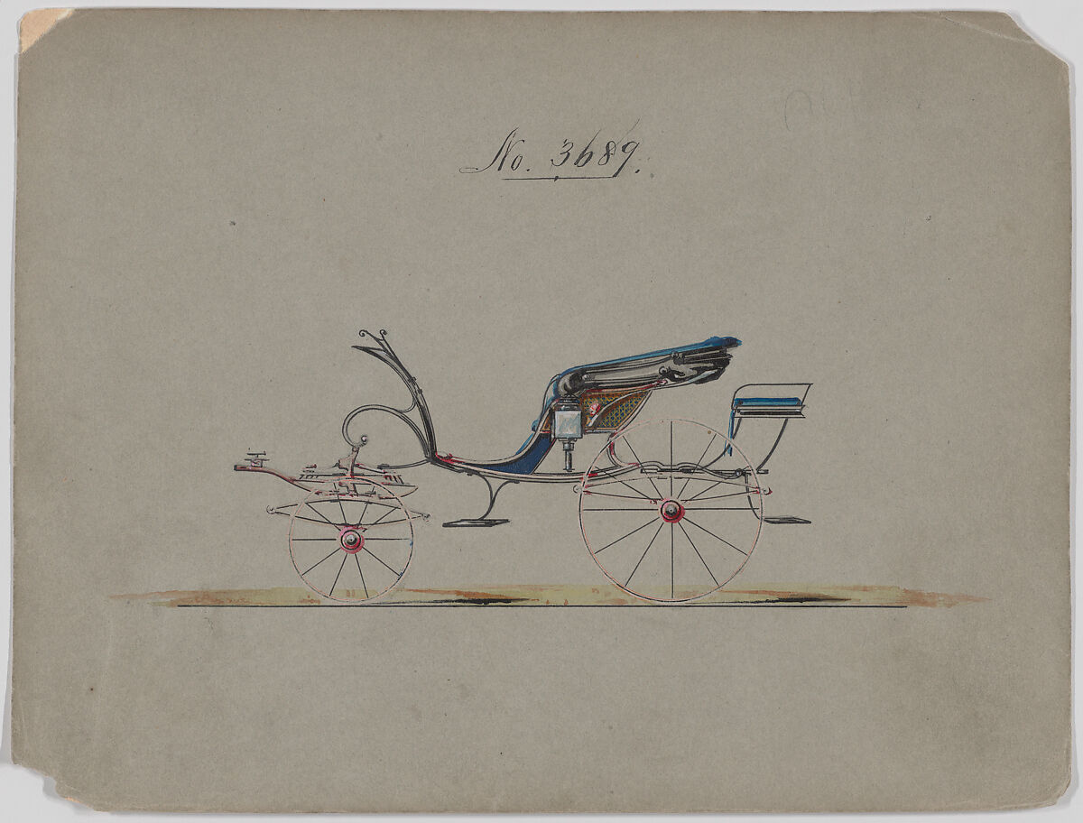 Design for Pony Phaeton, no. 3689, Brewster &amp; Co. (American, New York), Pen and black ink, watercolor and gouache with gum arabic 