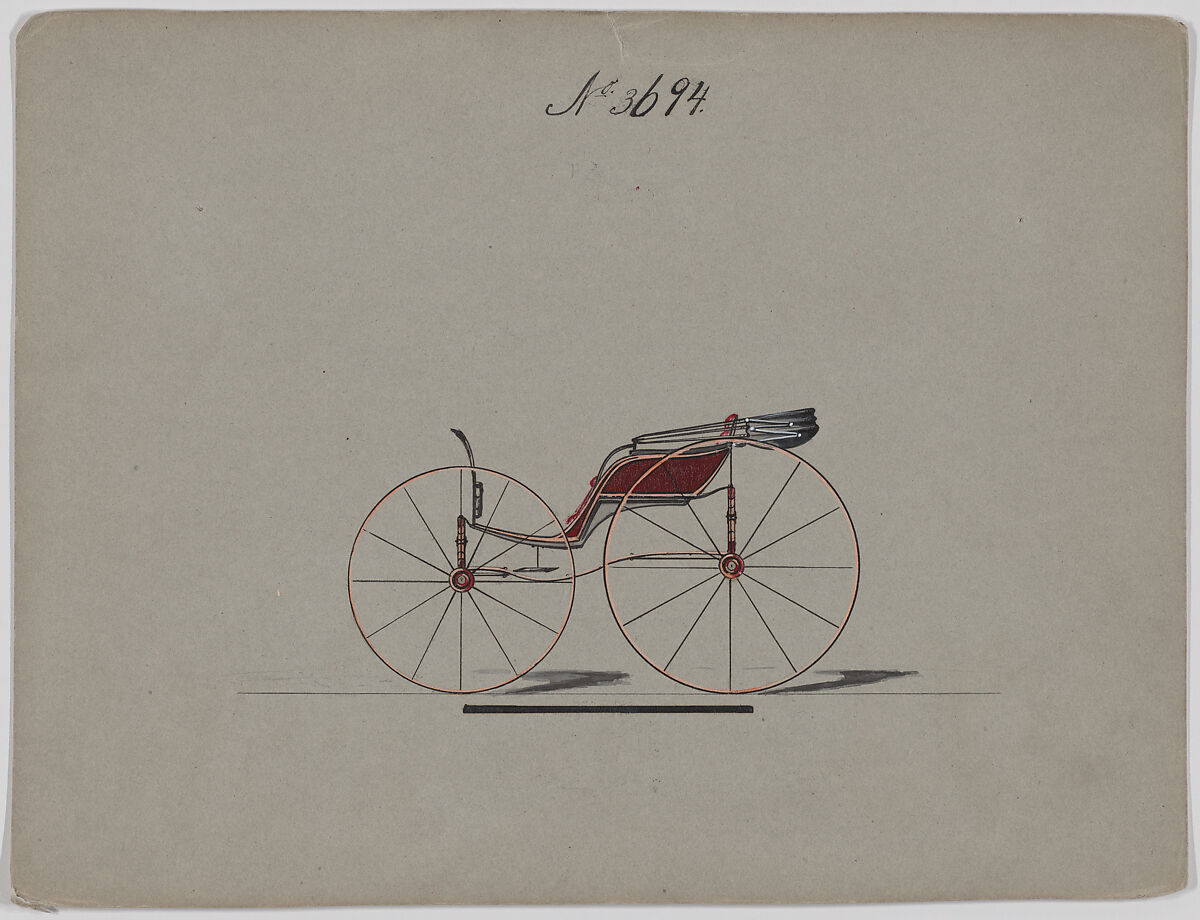 Design for Pony Phaeton, no. 3694, Brewster &amp; Co. (American, New York), Pen and black ink, watercolor and gouache with gum arabic 