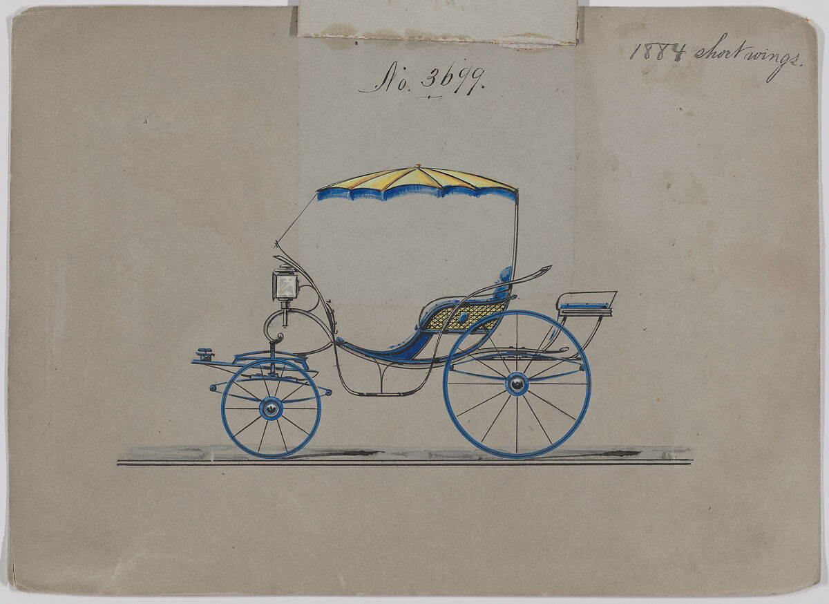 Design for Pony Phaeton, no. 3699, Brewster &amp; Co. (American, New York), pen and black ink, watercolor and gouache with gum arabic