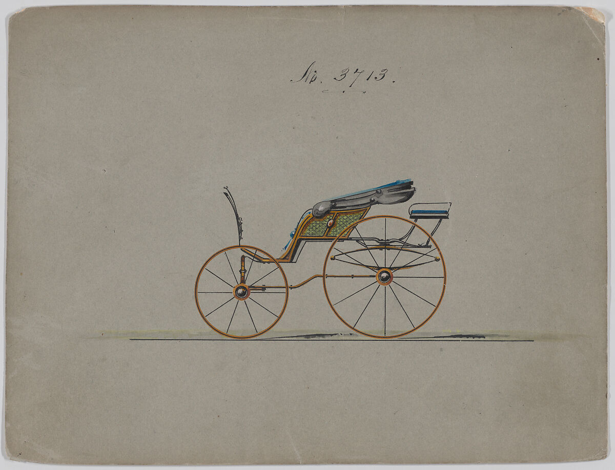 Design for Pony Phaeton, no. 3713, Brewster &amp; Co. (American, New York), Pen and black ink, watercolor and gouache with gum arabic 