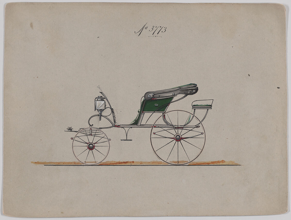 Design for Pony Phaeton, no. 3773, Brewster &amp; Co. (American, New York), Pen and black ink, watercolor and gouache with gum arabic 