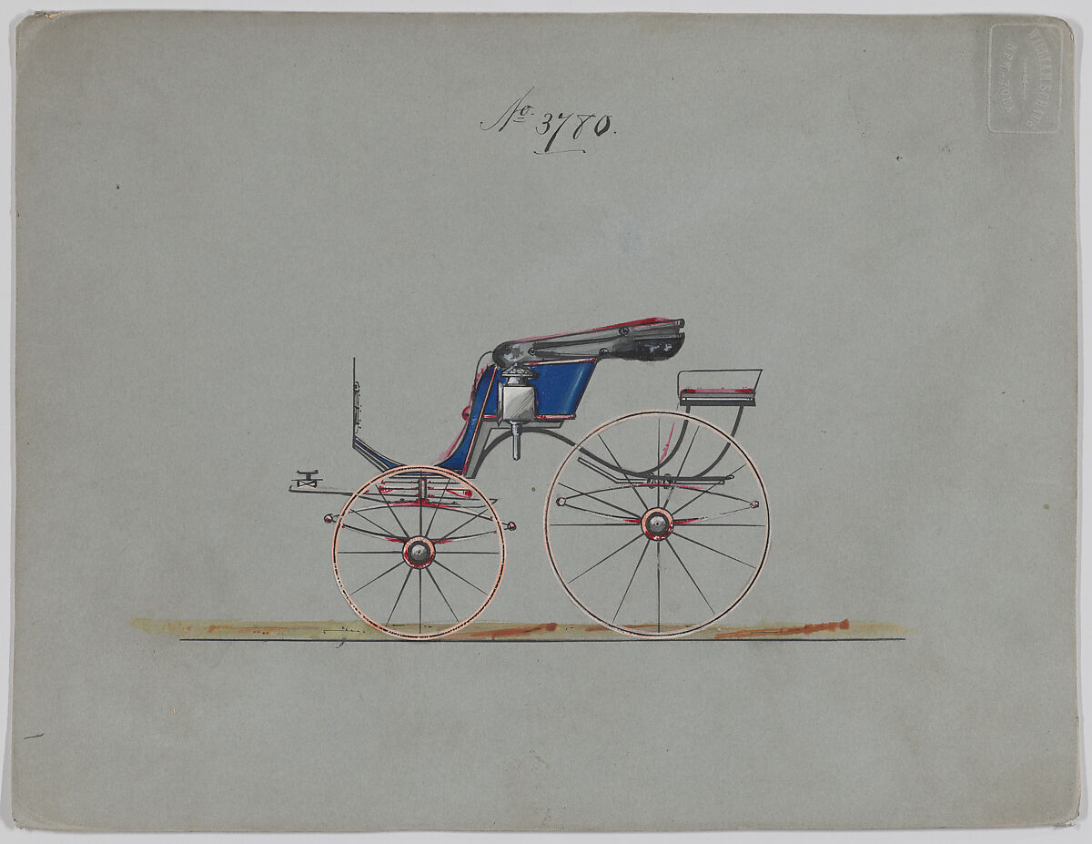 Design for Pony Phaeton, no. 3780, Brewster &amp; Co. (American, New York), Pen and black ink, watercolor and gouache with gum arabic 