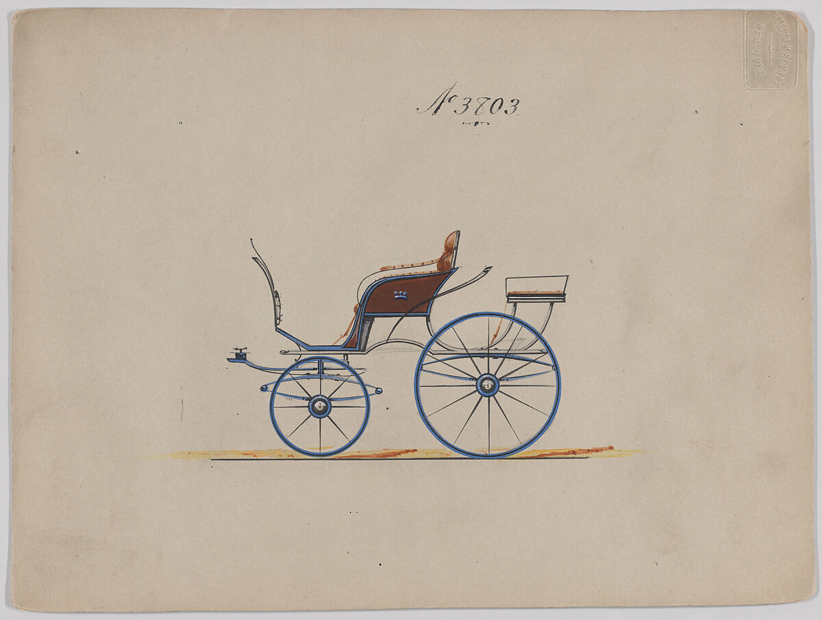 Design for Pony Phaeton, no. 3803, Brewster &amp; Co. (American, New York), Pen and black ink, watercolor and gouache with gum arabic 