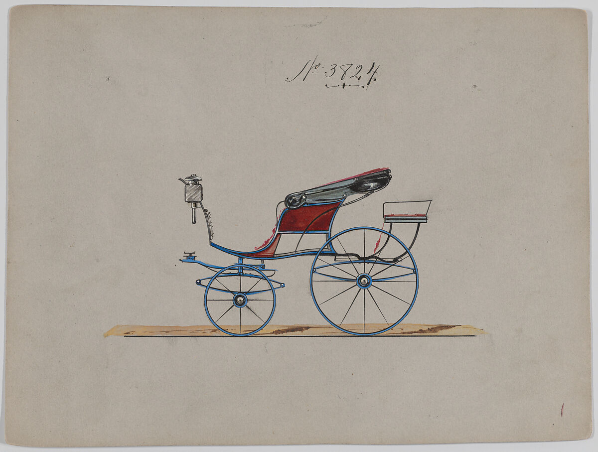 Design for Pony Phaeton, no. 3824, Brewster &amp; Co. (American, New York), Pen and black ink, watercolor and gouache with gum arabic 