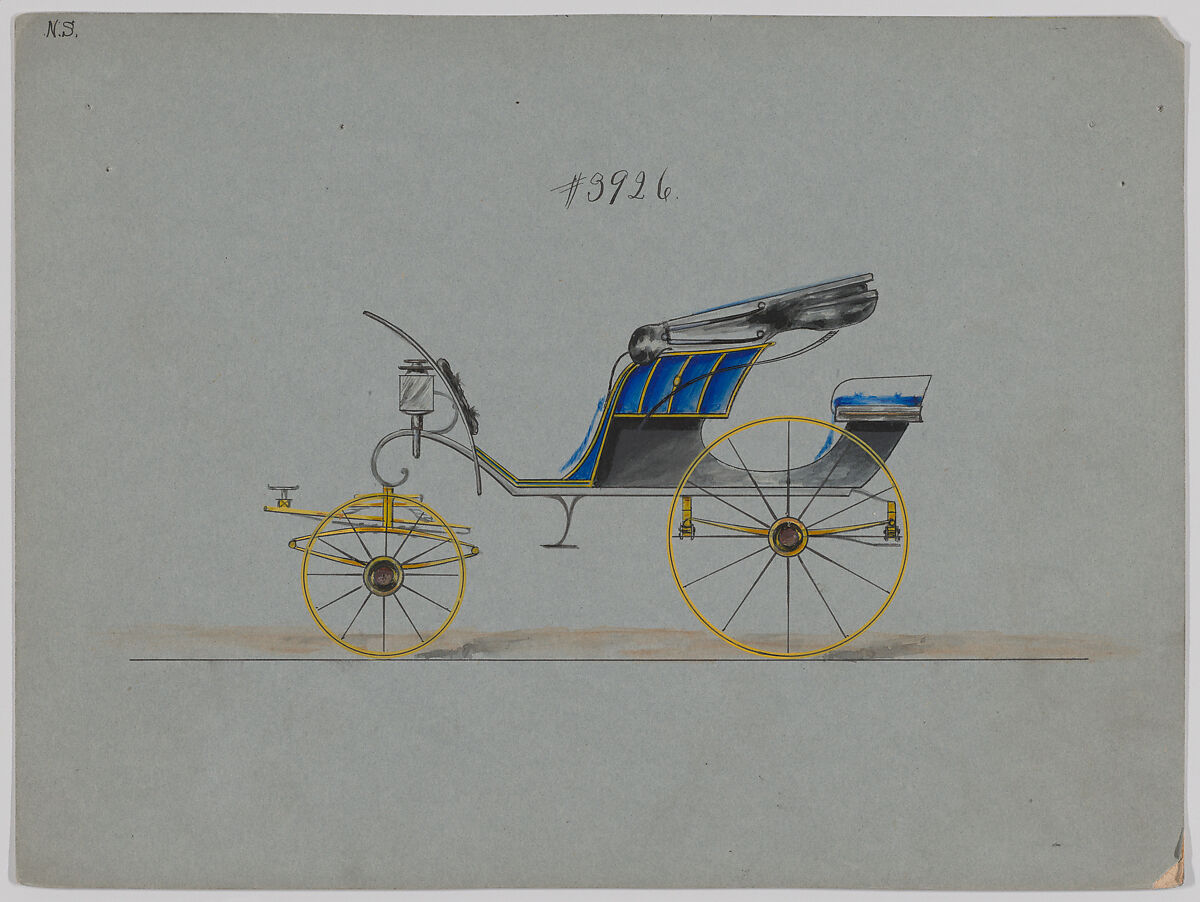 Design for Pony Phaeton, no. 3926, Brewster &amp; Co. (American, New York), Pen and black ink, watercolor and gouache with gum arabic 
