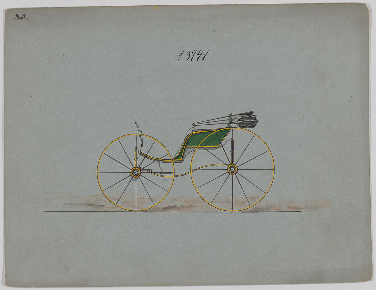 Design for Pony Phaeton, no. 3941, Brewster &amp; Co. (American, New York), Pen and black ink, watercolor and gouache with gum arabic 