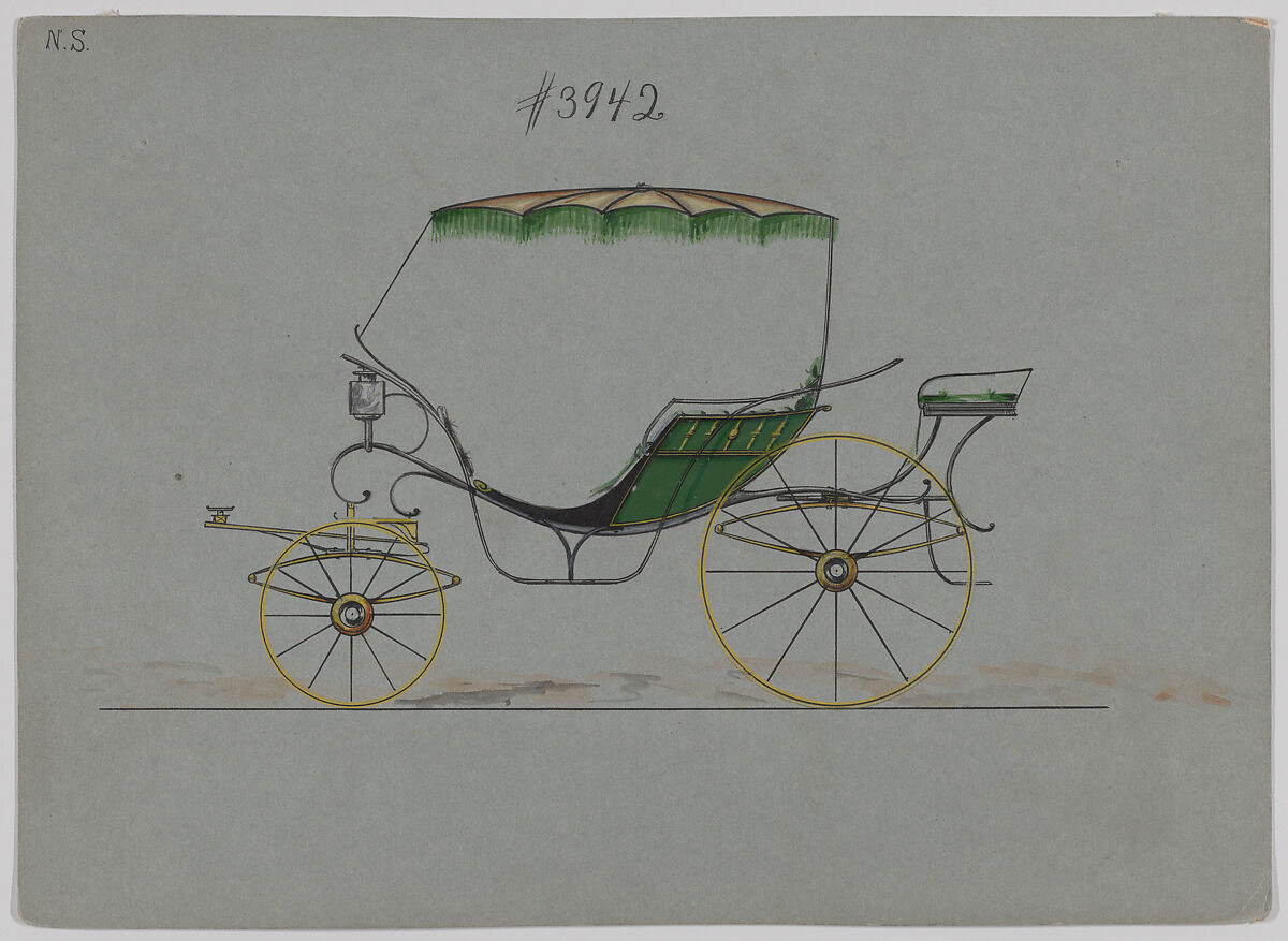 Design for Pony Phaeton, no. 3942, Brewster &amp; Co. (American, New York), Pen and black ink, watercolor and gouache with gum arabic 