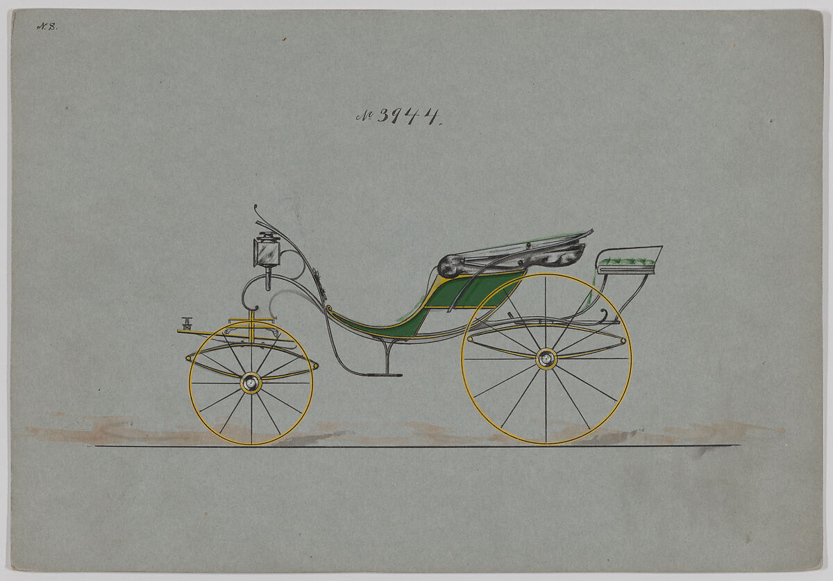 Design for Pony Phaeton, no. 3944, Brewster &amp; Co. (American, New York), Pen and black ink, watercolor and gouache with gum arabic 