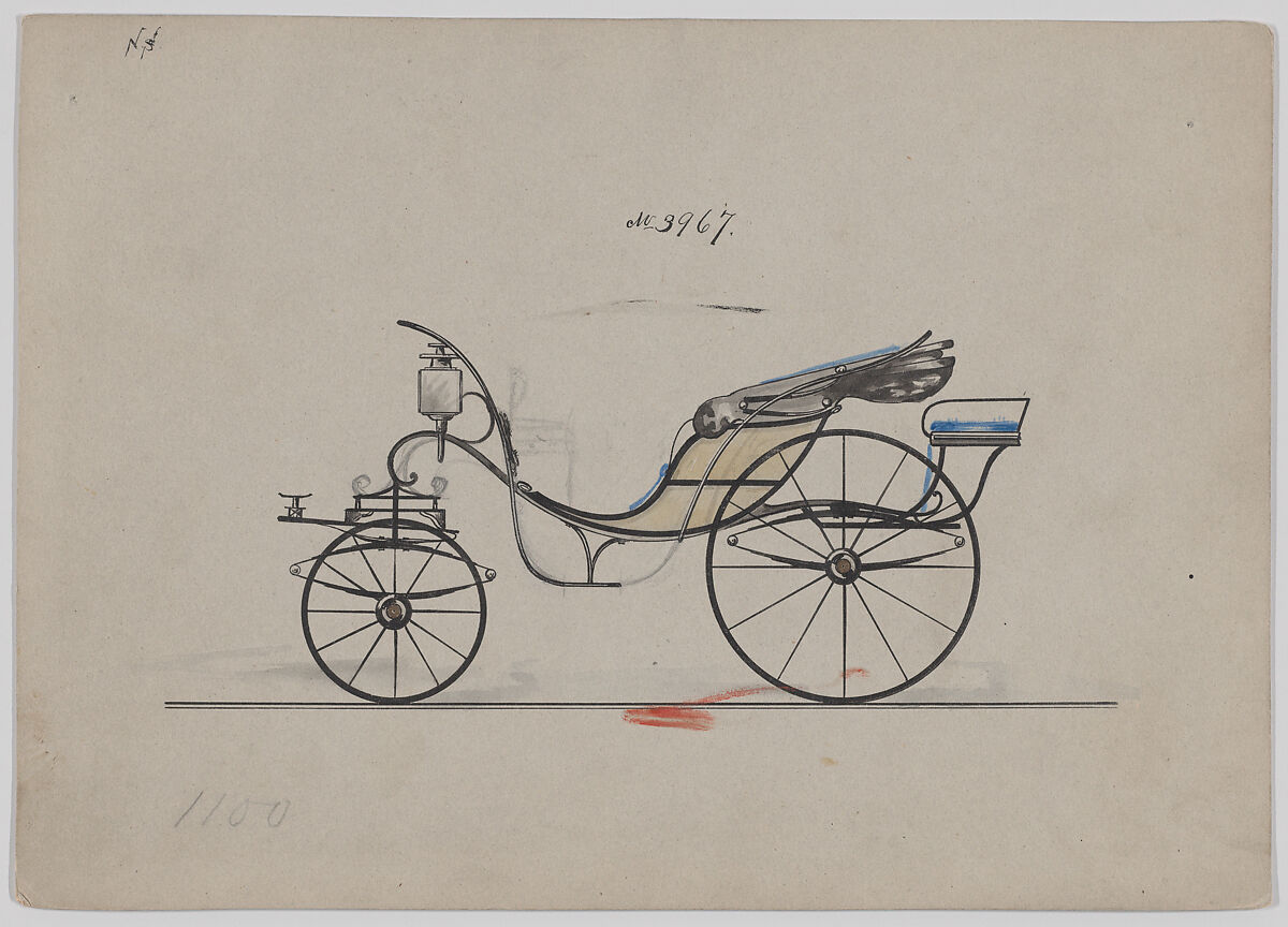 Design for Pony Phaeton, no. 3967, Brewster &amp; Co. (American, New York), Graphite, pen and black ink, watercolor and gouache with crayon marks 