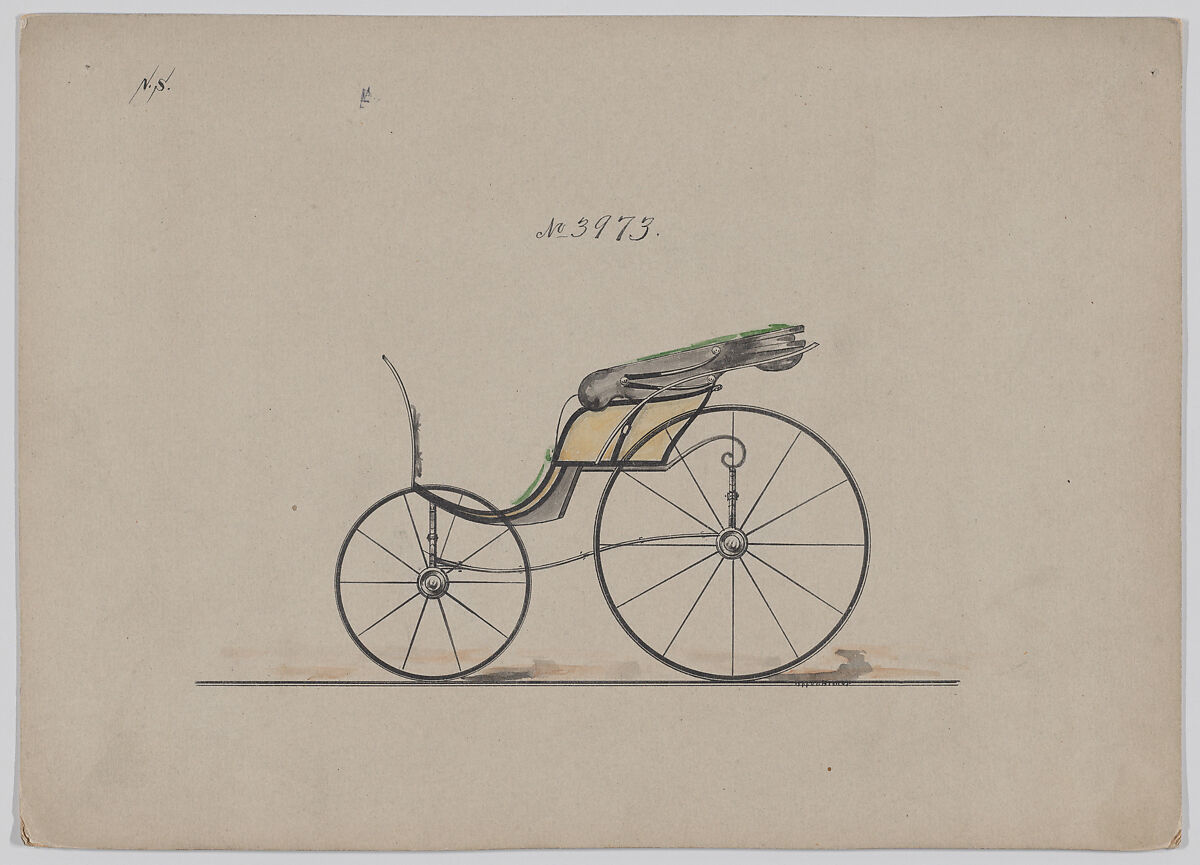 Design for Pony Phaeton, no. 3973, Brewster &amp; Co. (American, New York), Pen and black ink, watercolor and gouache 