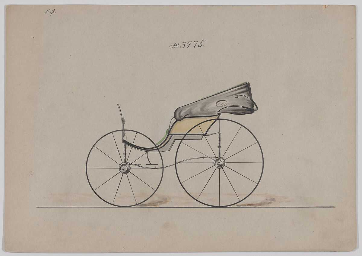 Design for Pony Phaeton, no. 3975, Brewster &amp; Co. (American, New York), Pen and black ink, watercolor and gouache 