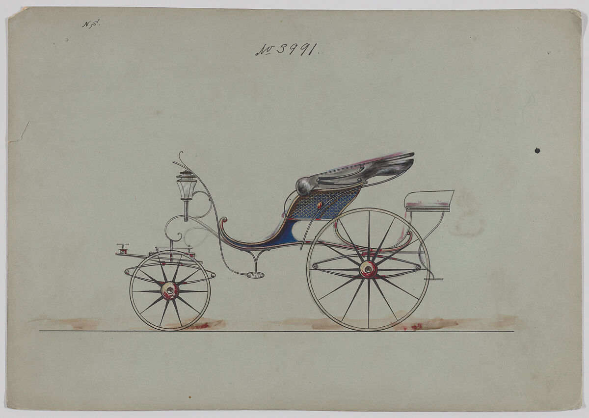 Design for Pony Phaeton, no. 3991, Brewster &amp; Co. (American, New York), Pen and black ink, watercolor and gouache with gum arabic 