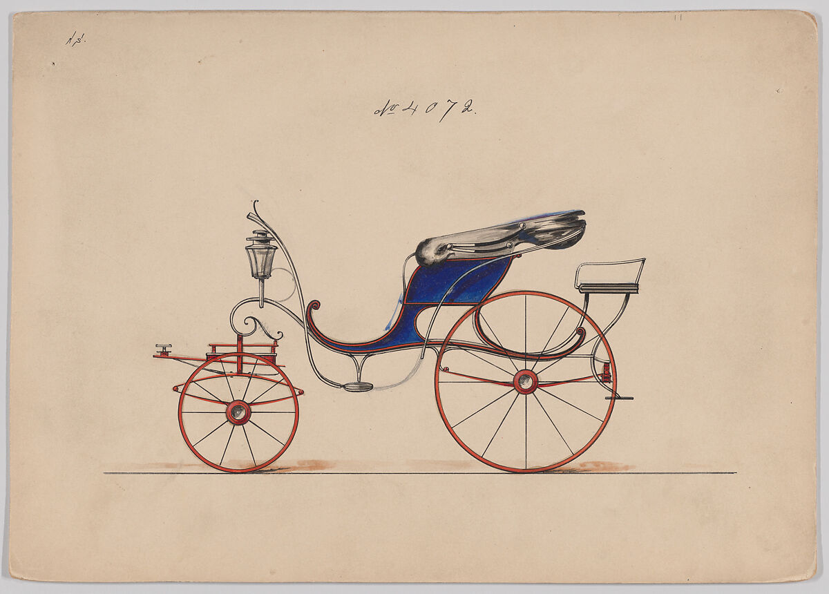 Design for Pony Phaeton, no. 4072, Brewster &amp; Co. (American, New York), Pen and black ink, watercolor and gouache with gum arabic 