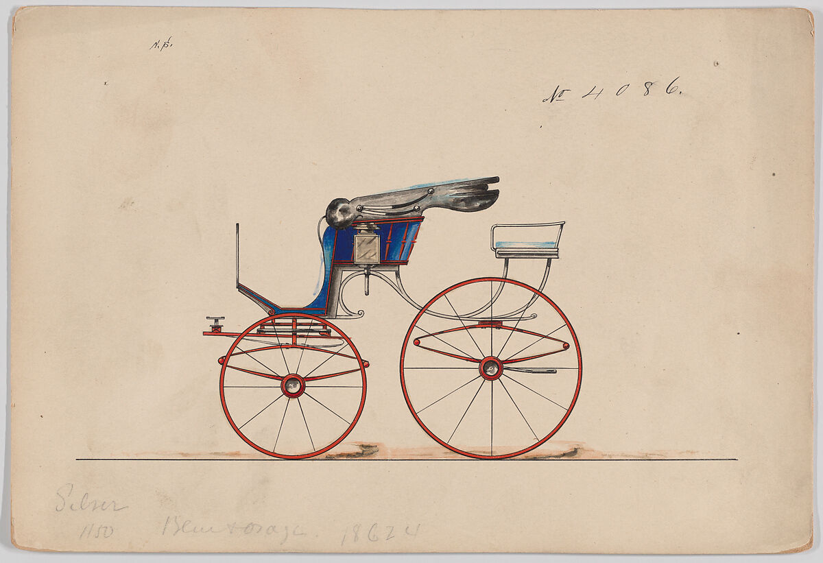 Design for Pony Phaeton, no. 4086, Brewster &amp; Co. (American, New York), Graphite, pen and black ink, watercolor and gouache with gum arabic 