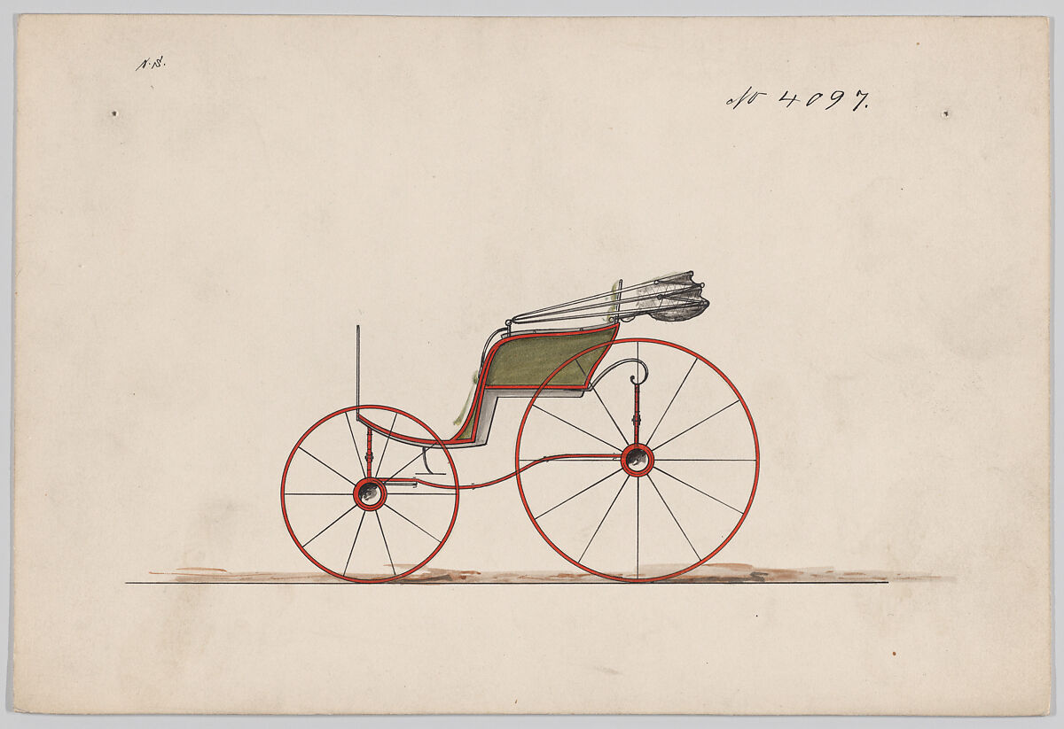 Design for Pony Phaeton, no. 4097, Brewster &amp; Co. (American, New York), Pen and black ink, watercolor and gouache with gum arabic 