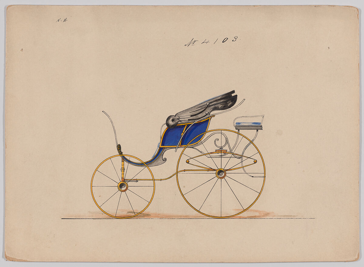 Design for Pony Phaeton, no. 4103, Brewster &amp; Co. (American, New York), pen and black ink, watercolor and gouache with gum arabic 