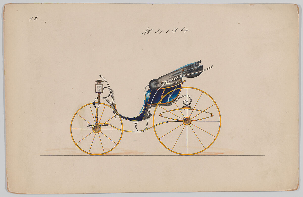 Design for Pony Phaeton, no. 4134, Brewster &amp; Co. (American, New York), Graphite, pen and black ink, watercolor and gouache with metallic ink 