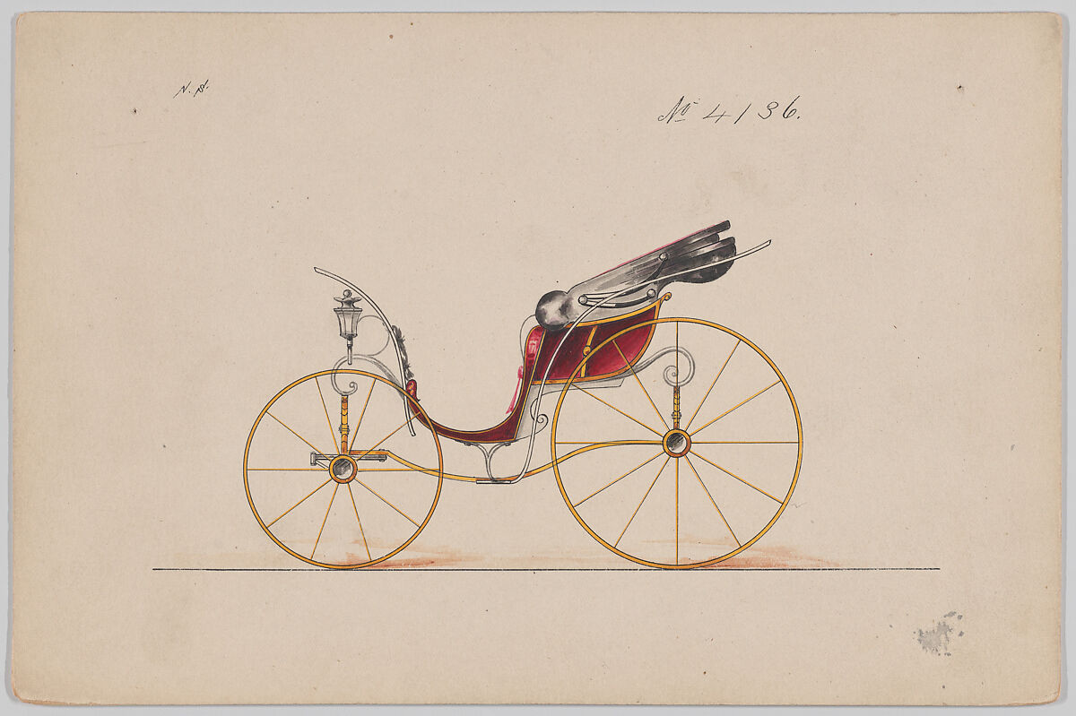 Design for Pony Phaeton, no. 4136, Brewster &amp; Co. (American, New York), Graphite, pen and black ink, watercolor and gouachePossibly owned by 