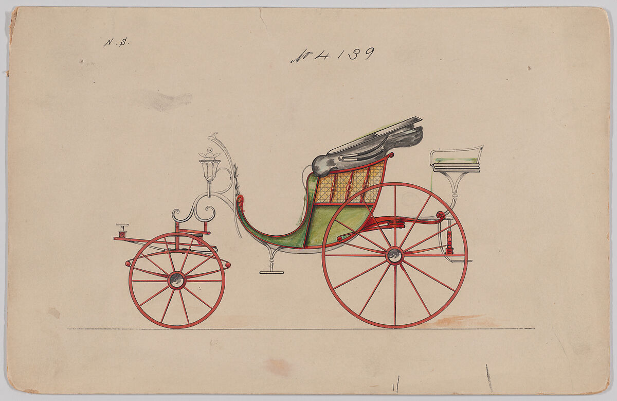Design for Pony Phaeton, no. 4139, Brewster &amp; Co. (American, New York), pen and black ink, watercolor and gouache 
