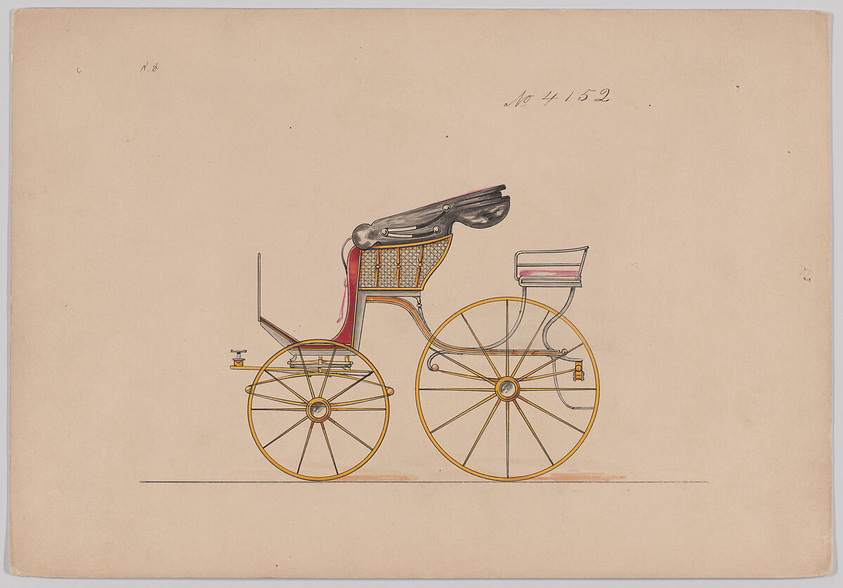 Design for Pony Phaeton, no. 4152, Brewster &amp; Co. (American, New York), Pen and black ink, watercolor and gouache 