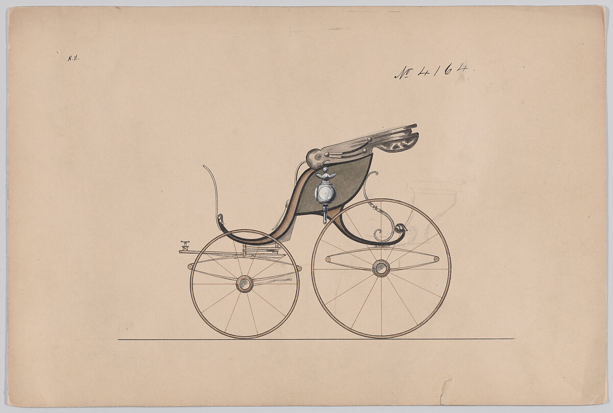 Design for Pony Phaeton, no. 4164, Brewster &amp; Co. (American, New York), Graphite, pen and black ink, watercolor and gouache 