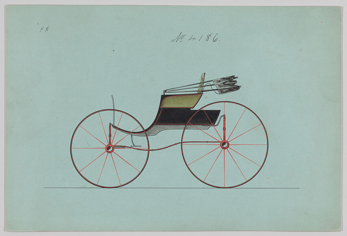 Design for Pony Phaeton, no. 4186, Brewster &amp; Co. (American, New York), Pen and black ink, watercolor and gouache 