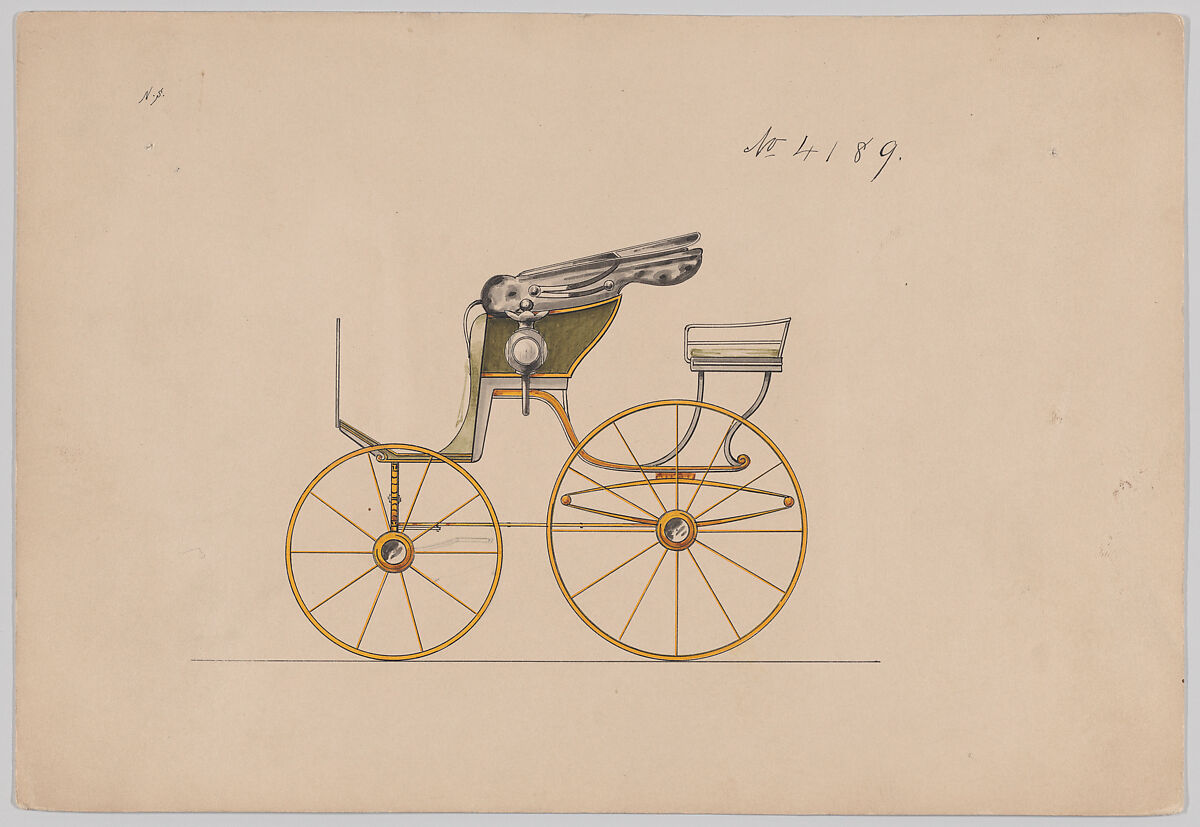 Design for Pony Phaeton, no. 4189, Brewster &amp; Co. (American, New York), Pen and black ink, watercolor and gouache 