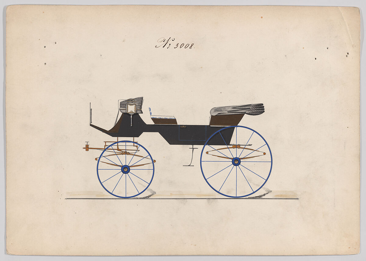 Design for 6 seat Phaeton, no. 3008, Brewster &amp; Co. (American, New York), Pen and black ink watercolor and gouache with gum arabic 