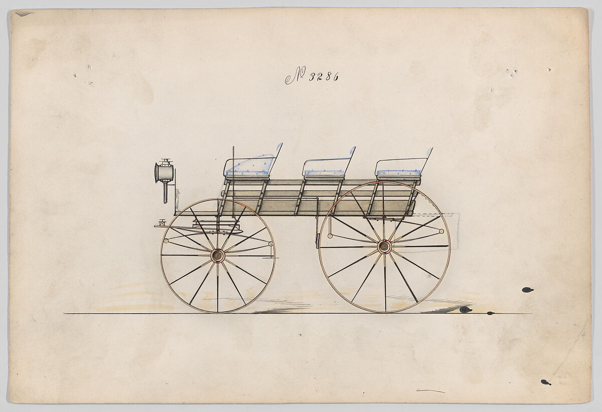 Design for 6 seat Phaeton, no. 3286, Brewster &amp; Co. (American, New York), Graphite, pen and black ink, watercolor and gouache with gum arabic 