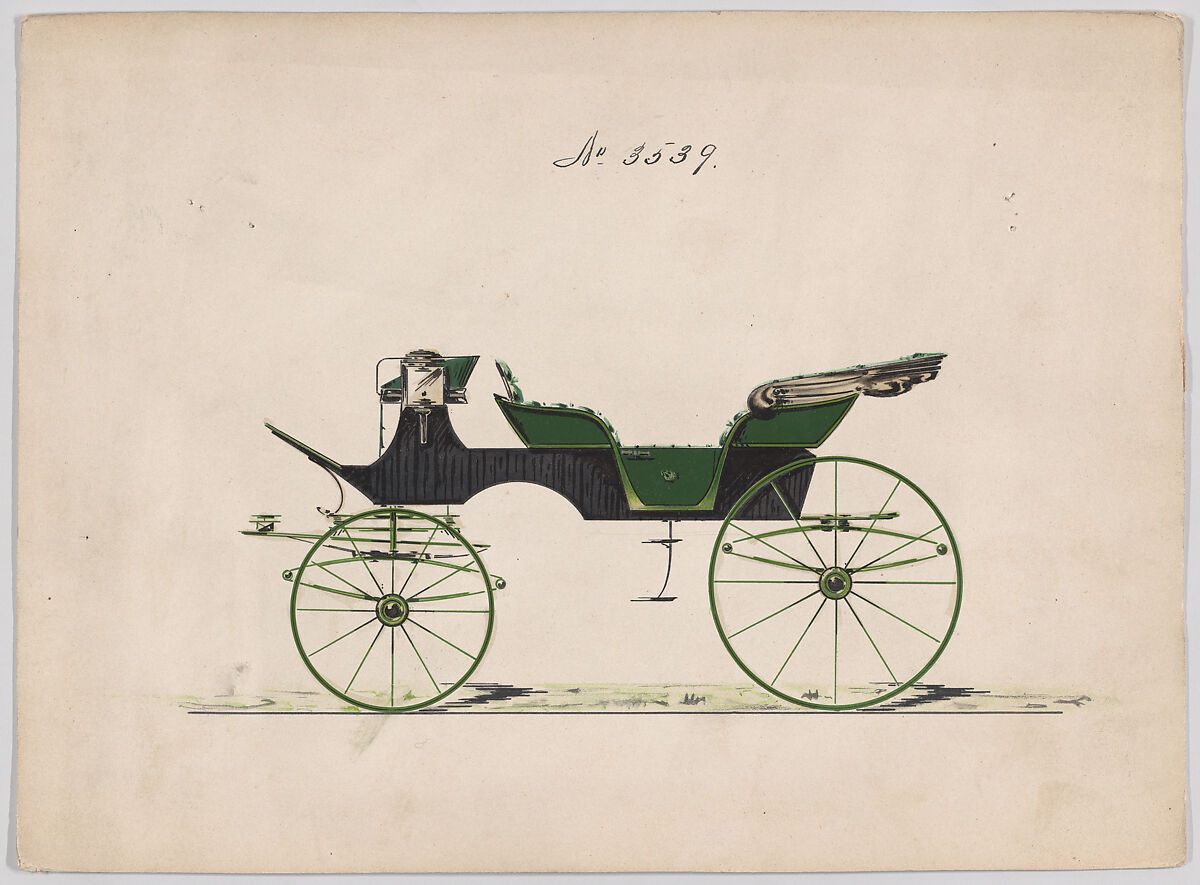 Design for 6 seat Phaeton, no. 3539, Brewster &amp; Co. (American, New York), Pen and black ink, watercolor and gouache with gum arabic 