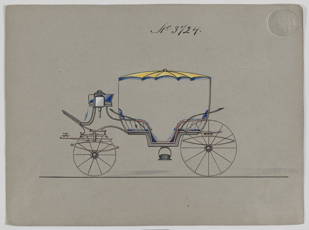 Design for 6 seat Phaeton, no. 3724, Brewster &amp; Co. (American, New York), Pen and black ink, watercolor and gouache with gum arabic 