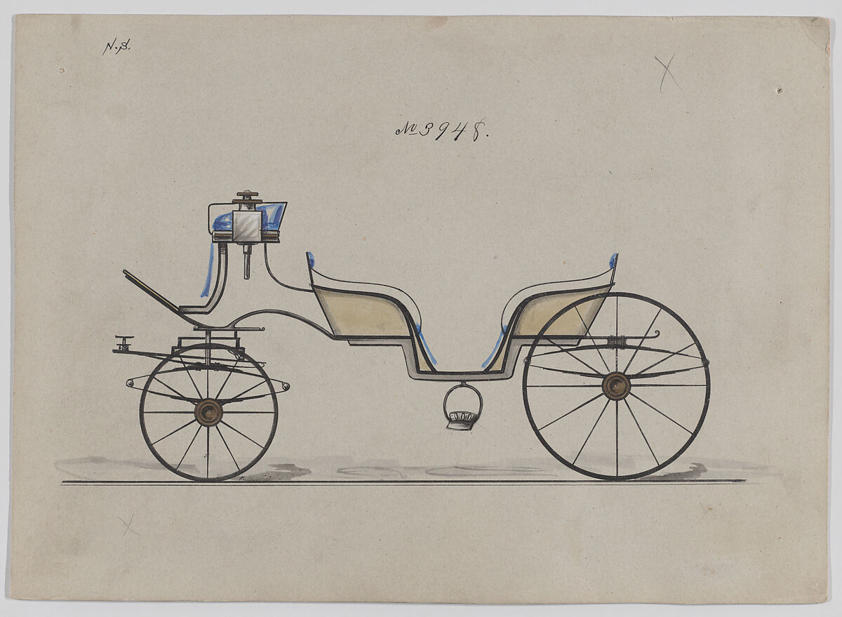 Vis-a-Vis #3948, Brewster &amp; Co. (American, New York), Pen and black ink watercolor and gouache 