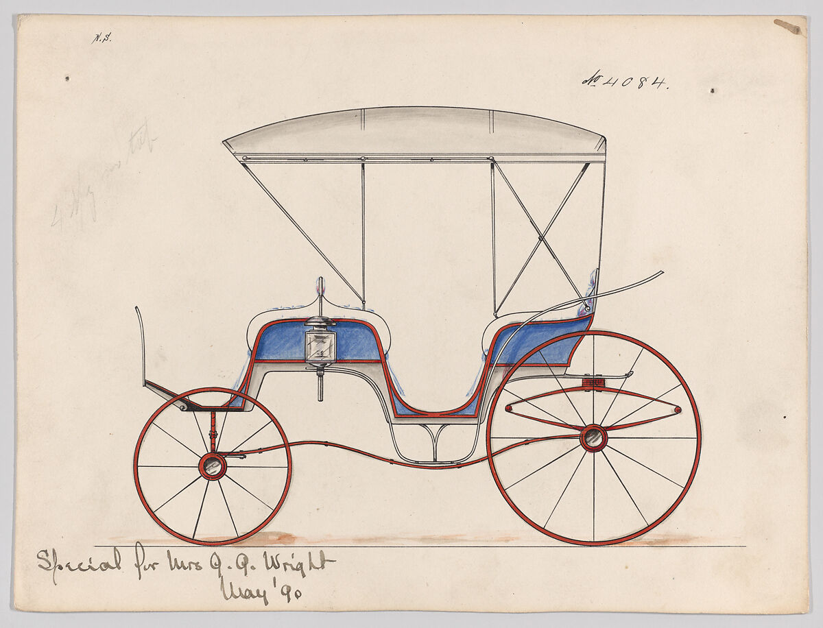 Design for 6 seat Phaeton, no. 4084, Brewster &amp; Co. (American, New York), Pen and black ink watercolor and gouache with gum arabic 