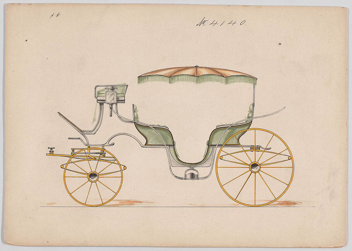 Design for Parasol-top Vis-à-vis, no. 4140, Brewster &amp; Co. (American, New York), Pen and black ink, watercolor an gouache 