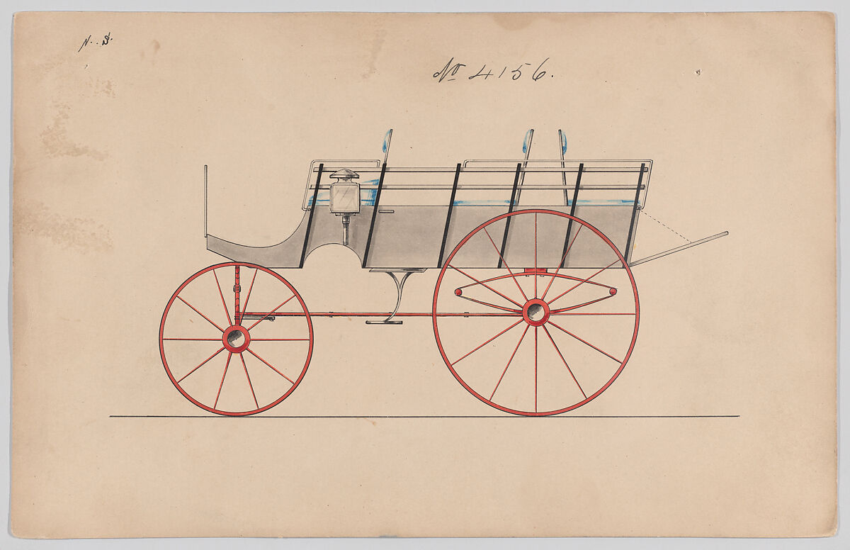 Design for 6 seat Phaeton, no. 4156, Brewster &amp; Co. (American, New York), Pen and black ink watercolor and gouache 
