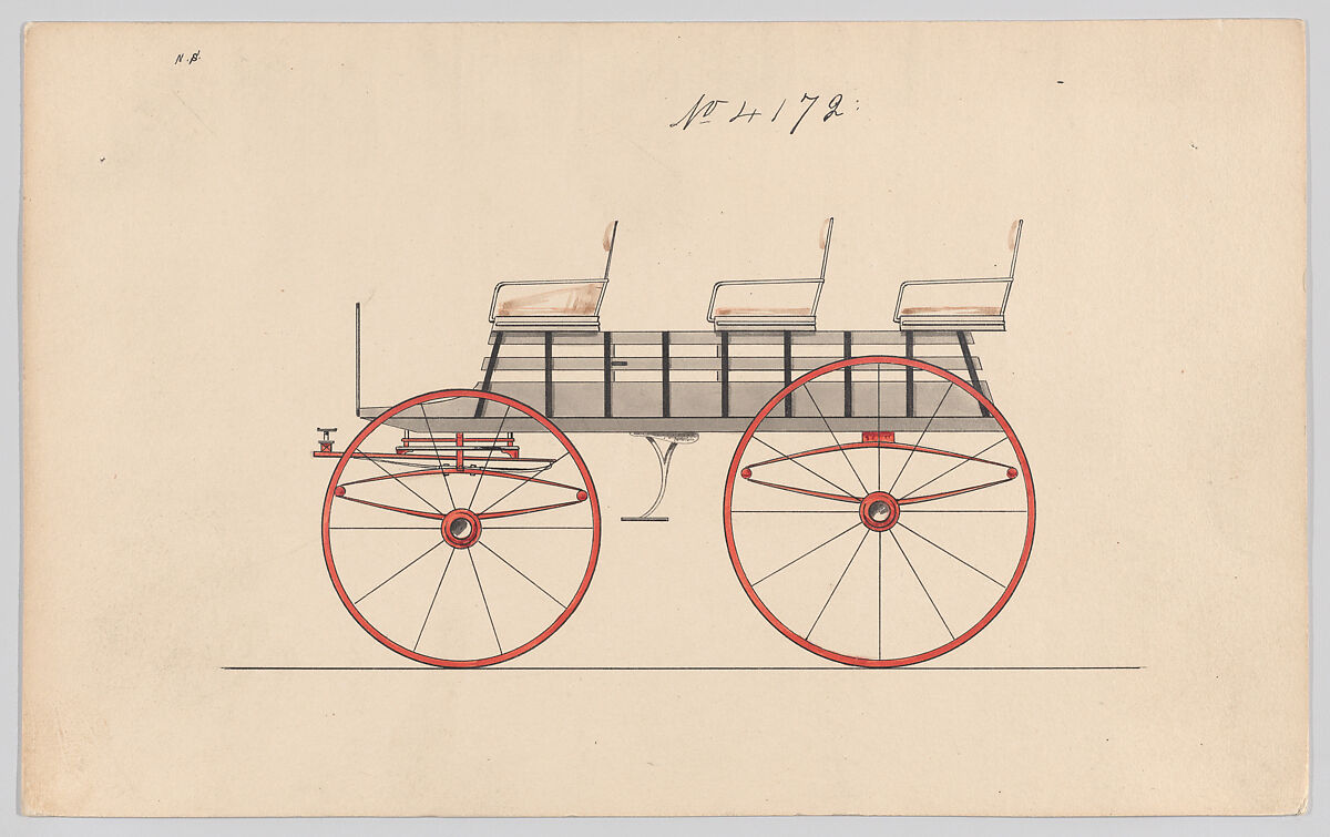 Design for 6 seat Phaeton, no. 4172, Brewster &amp; Co. (American, New York), Pen and black ind watercolor and gouache 
