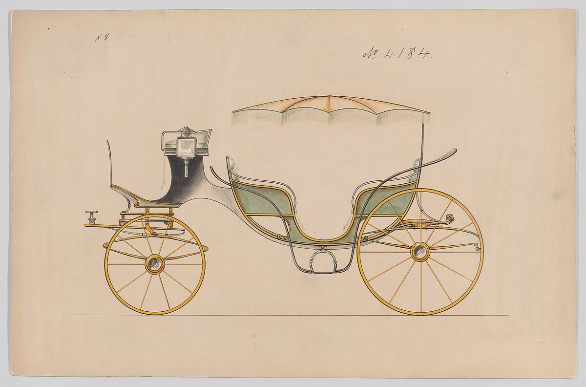 Design for 6 seat Vis-a-Vis, no. 4184, Brewster &amp; Co. (American, New York), Pen and black ink watercolor and gouache 
