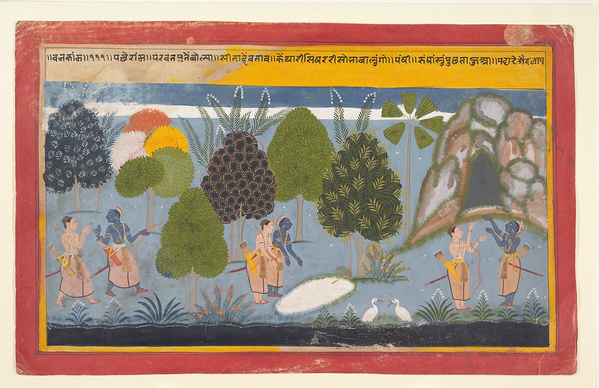 Rama and Lakshmana Search in Vain for Sita: Illustrated folio from a dispersed Ramayana series, Ink and opaque watercolor on paper, India, Rajasthan, Mewar 