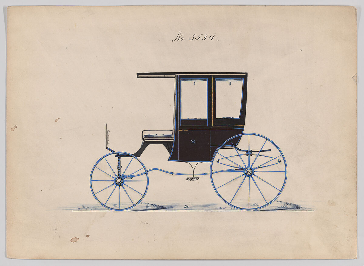 Design for 4 seat Rockaway, no. 3534, Brewster &amp; Co. (American, New York), Pen and black ink, watercolor and gouache with gum arabic and metallic paint 