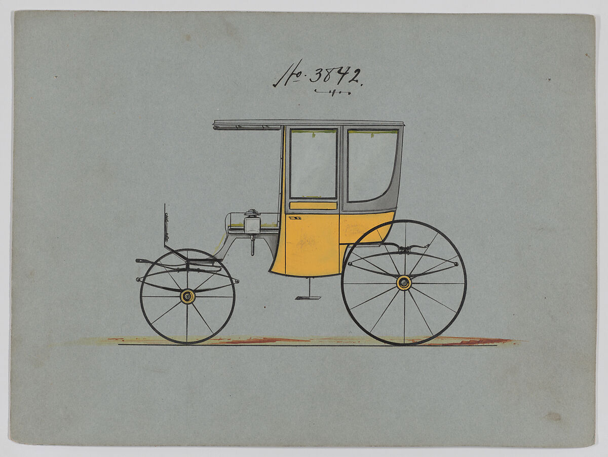 Design for 4 seat Rockaway, no. 3842, Brewster &amp; Co. (American, New York), Pen and black ink, watercolor and gouache with gum arabic 