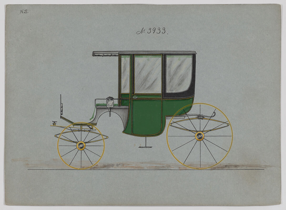 Design for 4 seat Rockaway, no. 3933, Brewster &amp; Co. (American, New York), Pen and black ink, watercolor and gouache 