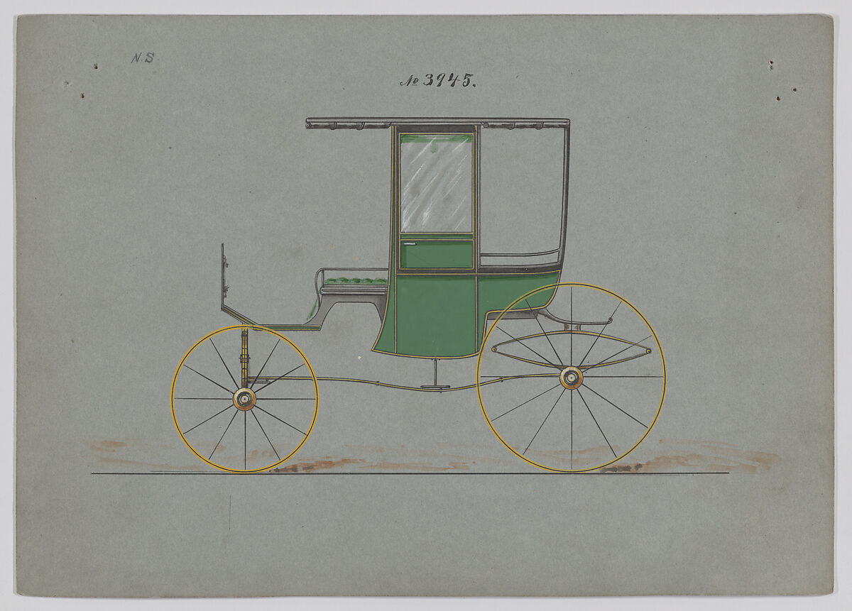 Design for 4 seat Rockaway, no. 3945, Brewster &amp; Co. (American, New York), Pen and black ink, watercolor and gouache with gum arabic 