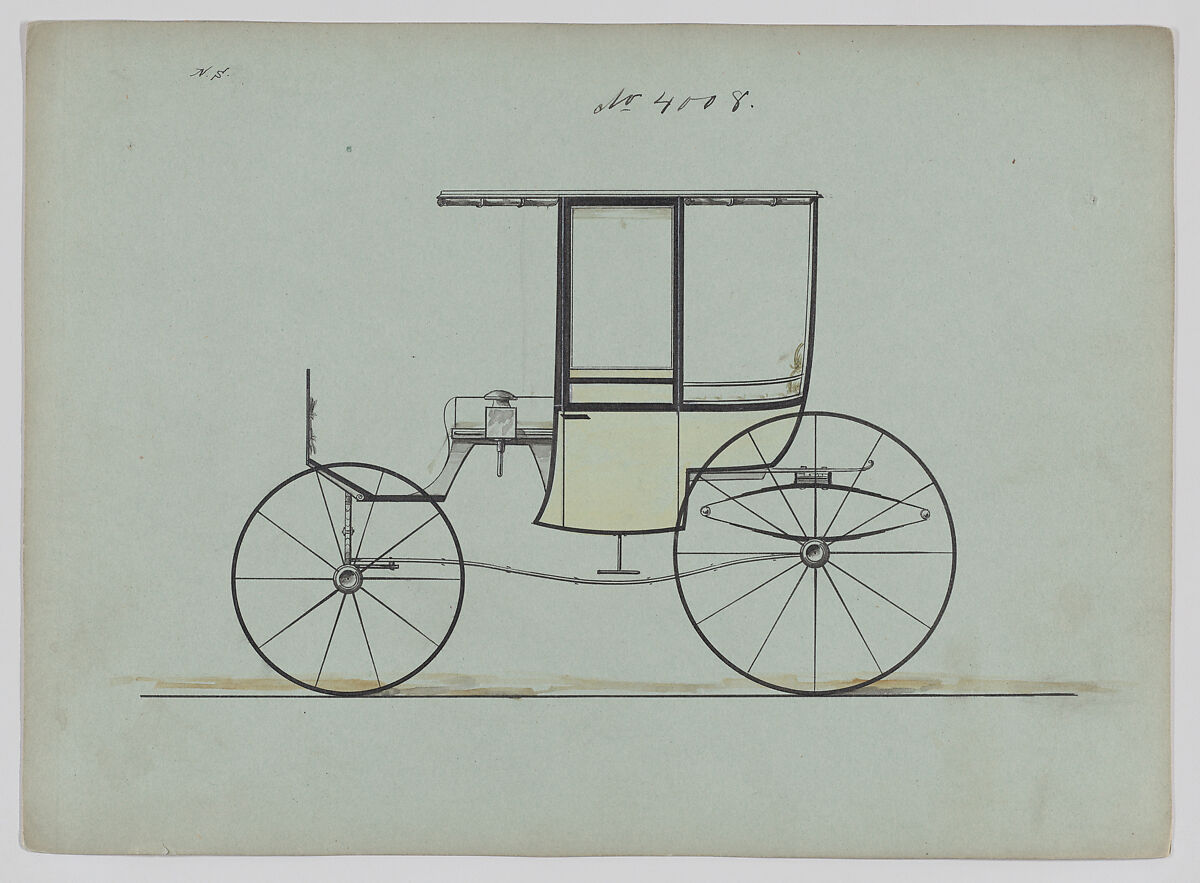 Design for 4 seat Rockaway, no. 4008, Brewster &amp; Co. (American, New York), Pen and black ink, watercolor and gouache with gum arabic 