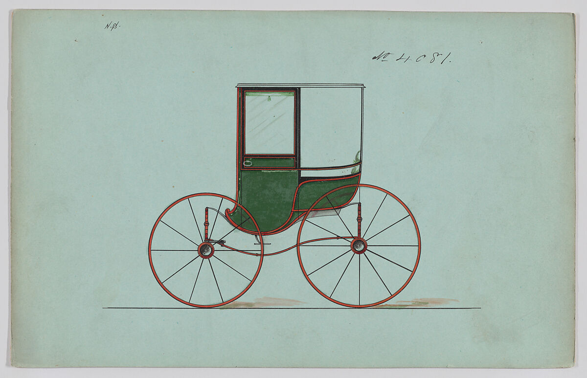 Design for 4 seat Rockaway, no. 4081, Brewster &amp; Co. (American, New York), Pen and black ink, watercolor and gouache with gum arabic 